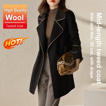 New solid color lapel waisted women's coat