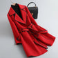 New solid color lapel waisted women's coat