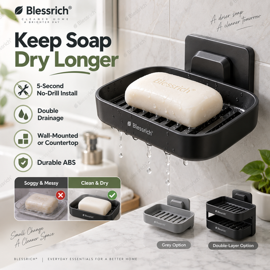 🧼✨ Väggmonterad tvålkopp – 50 % rabatt! Installeras på 5 sekunder, dubbelt avlopp, ingen borrning – håller tvålen torr och gör att den håller längre. 💪