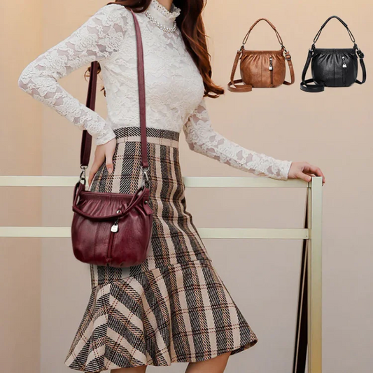 New fashion simple pleated soft leather handbag shoulder bag