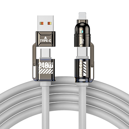 🔌50 % RABATT NU! 4-i-1-snabbladdningskabel med hög effekt, 240 W PD med flera anslutningar, USB-A/USB-C till Type-C/Lightning, universell laddningskabel för mobiltelefoner och bärbara datorer