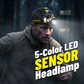 🔦 50 % RABATT NU! ✨ Uppladdningsbar LED-pannlampa med 5 färger – rörelsesensor, UV-läge & fiske-läge, perfekt för vandring, jakt & nattarbete 🌲