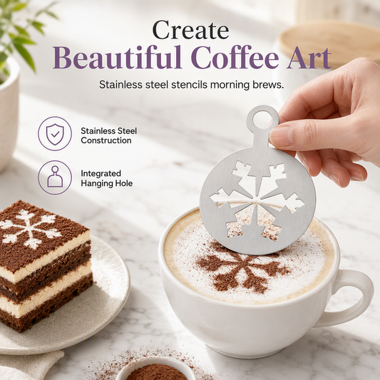 Schablonmall för rostfritt stålkaffe Latte Art