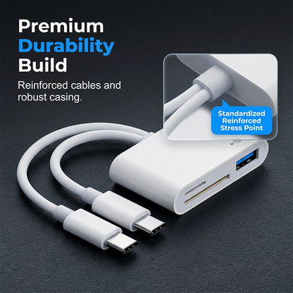 🔥⏳50% RABATT NU!📱5‑i‑1 Multiport Minneskortläsare, Dubbelkontakt Plug‑and‑Play, Stöd upp till 1TB för Snabb Filöverföring✨