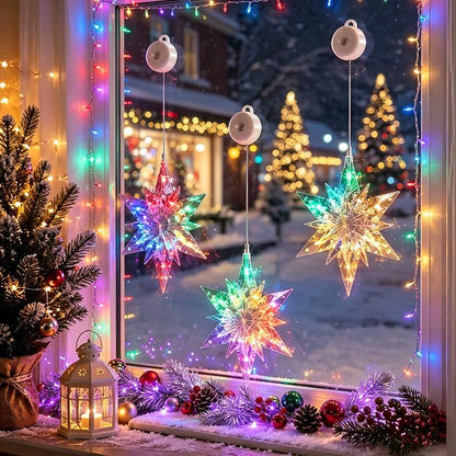 🎄❄️ DIY-julsnöflingor med sugkoppar och LED-belysning ✨ | Batteridrivna, varmt sken och flerfärgade, fönsterbelysning med sugkoppar, juldekoration för hemmet och festen