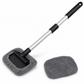 Extendable windshield cleaner with a silver aluminum-alloy shaft, black ribbed grip and gray microfiber head.